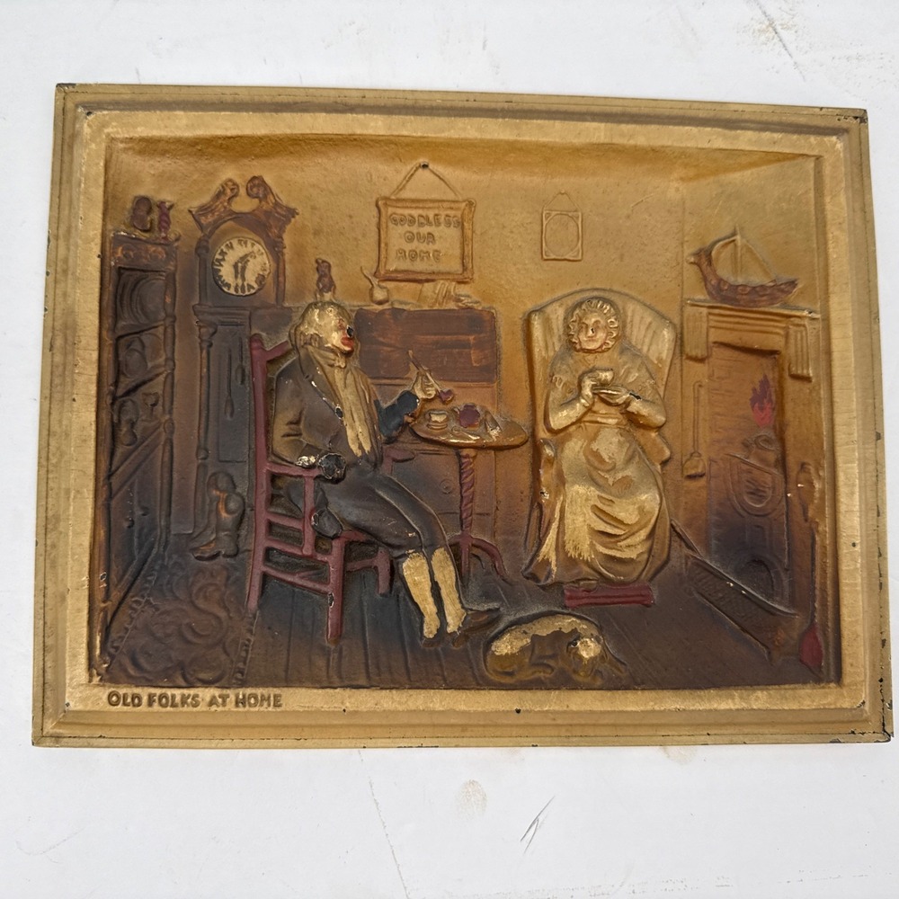 Vintage Zinkote Zinser Co Chicago 3D Wall Plaque "The Old Folks At Home" 7" x 9"